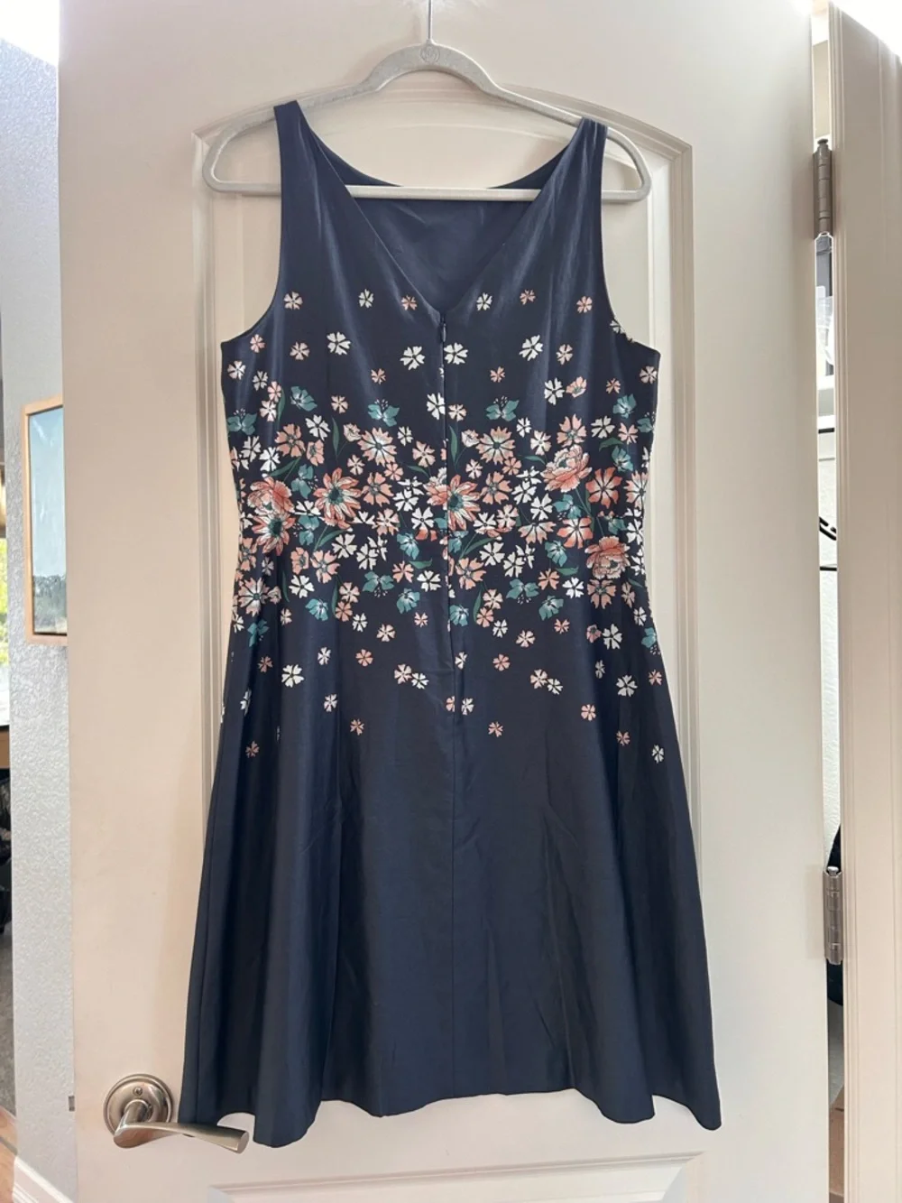 NWT Loft Outlet Blue Floral Sunshine Fit and Flare Boatneck Lined Dress. Midi. - Picture 3 of 7